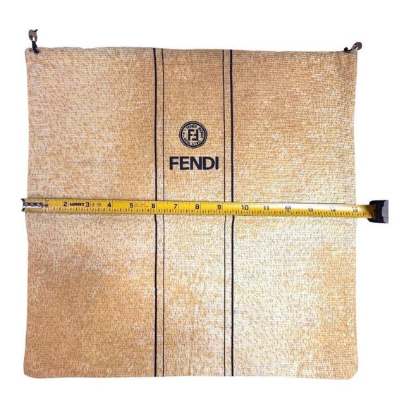 Vintage Fendi Italy Yellow Drawstring Dust Bag Black Logo & Stripes 15" Medium - Picture 5 of 6